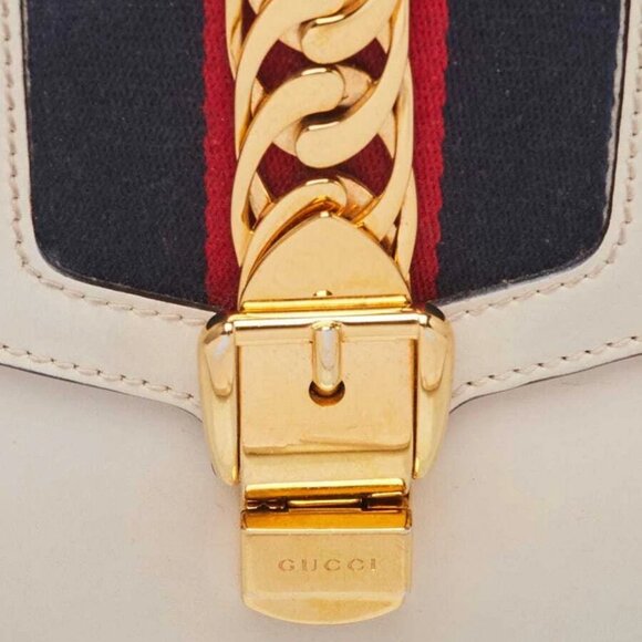 Gucci White Smooth Leather Small Sylvie Shoulder Bag - Picture 8 of 11